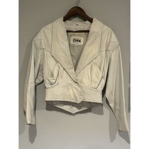 Vtg 80s CHIA White Leather Jacket M Distressed Staining/Wear Grunge As Is
